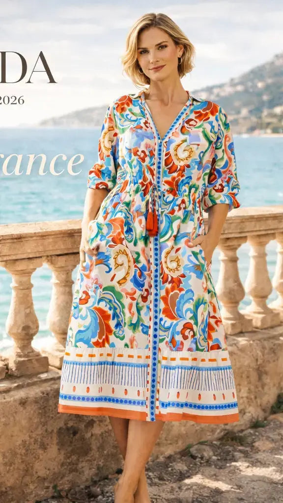 Colorful Resort Wear Midi Dress - Designer Midi Dress | Elegant Kaftan Cover Up Dress | Club Moda USA