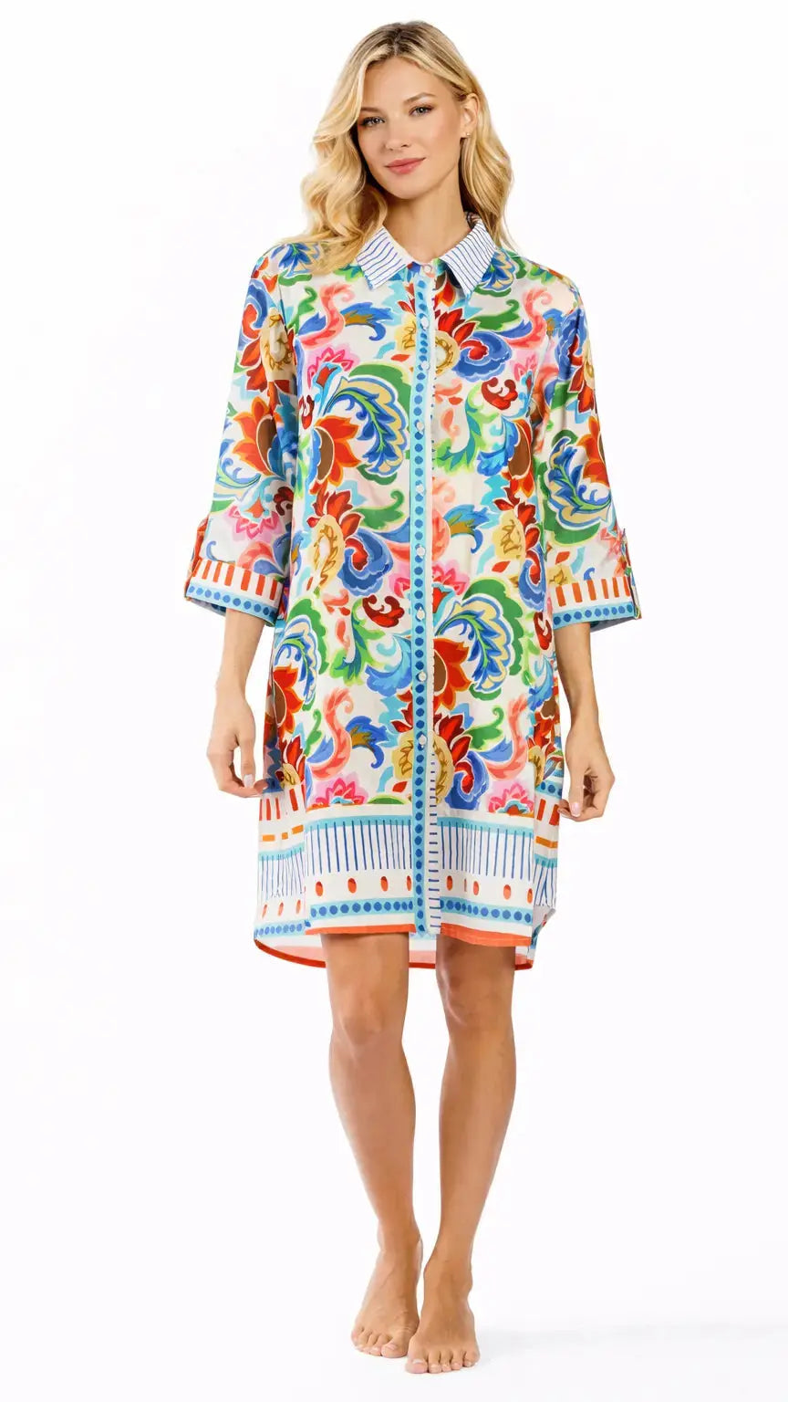 Colorful Resort Wear Shirt Dress - Designer Shirt Dress | Elegant Kaftan Cover Up Dress | Club Moda USA