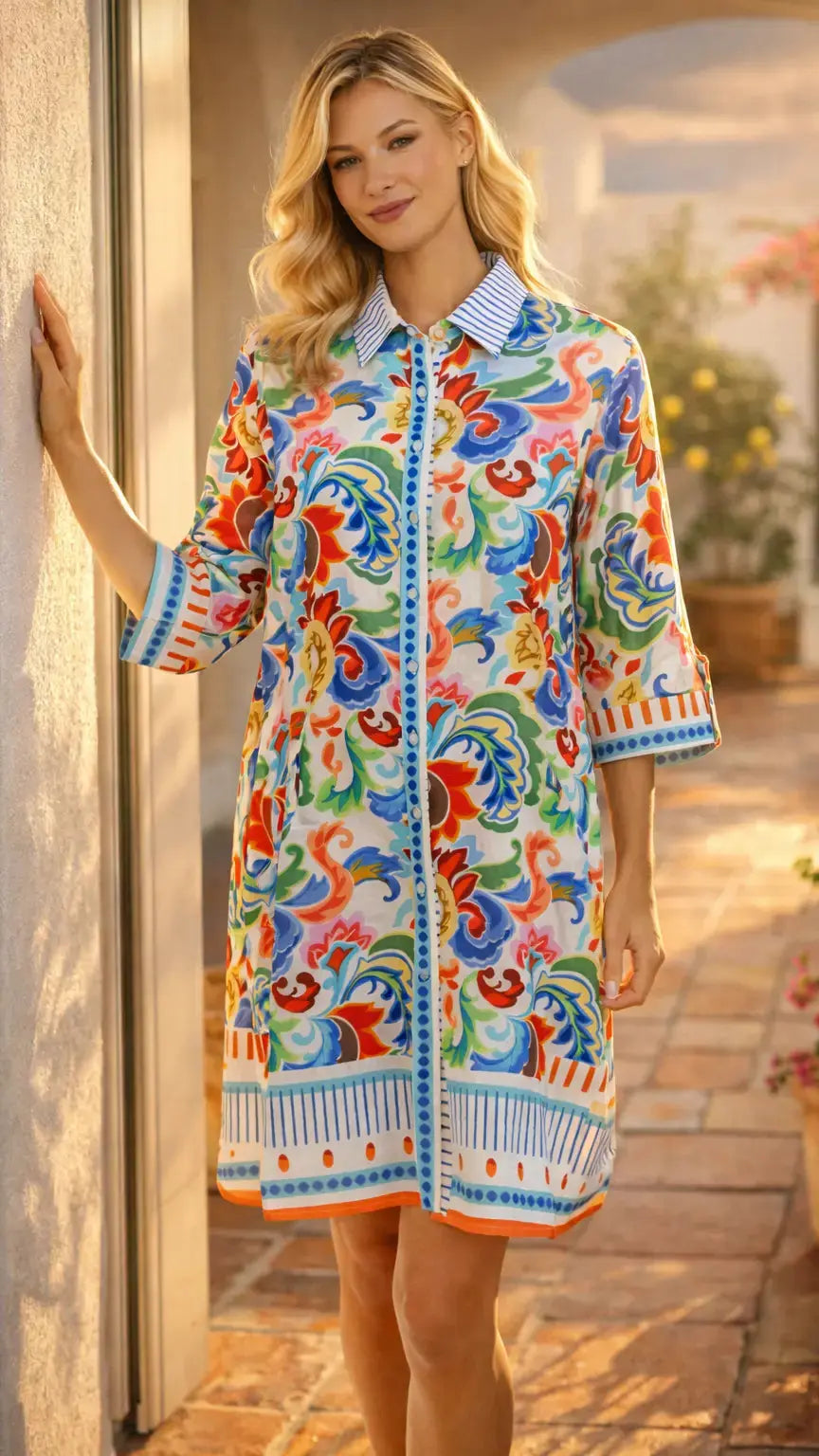 Colorful Resort Wear Shirt Dress - Premium Resort Wear | Luxury Shirt Dress for Vacation & Cruise | Club Moda