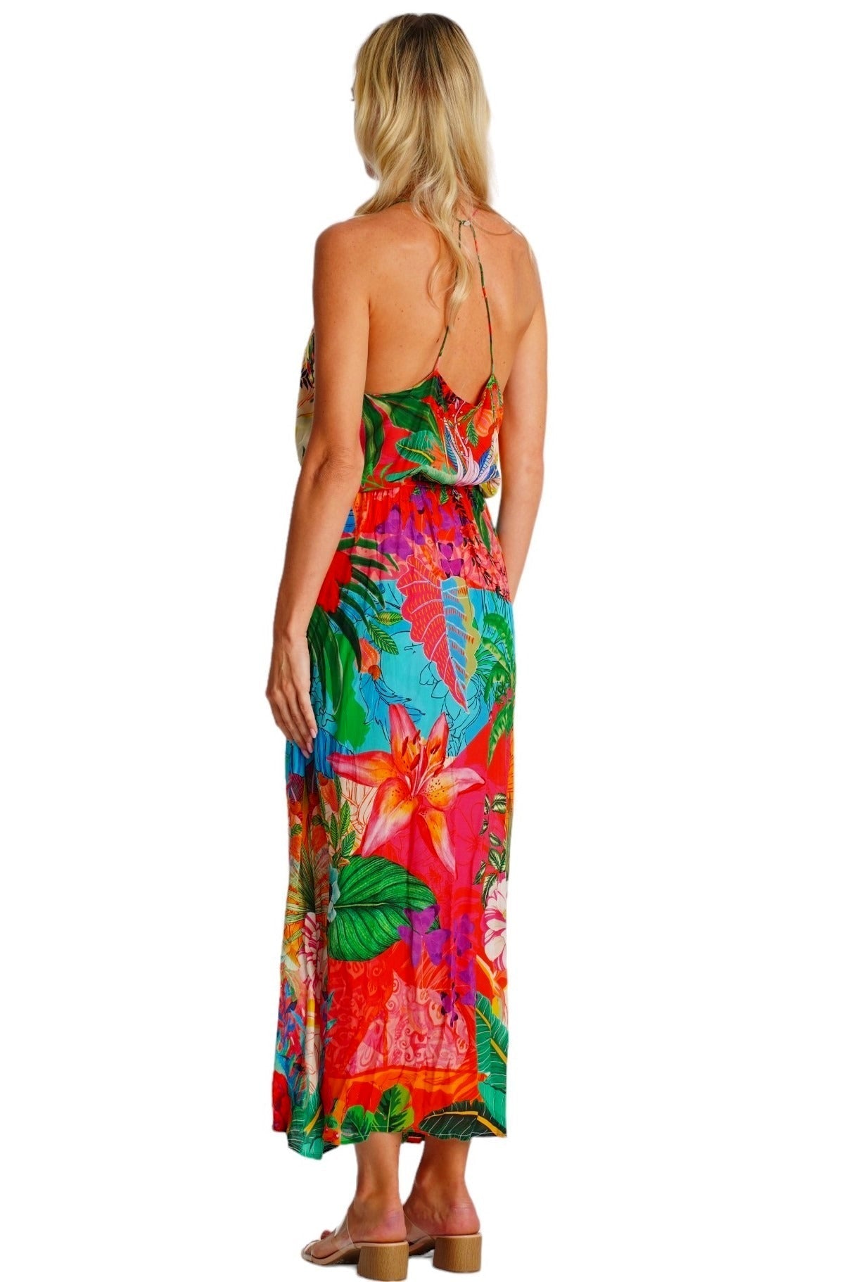 Colorful Strapless Maxi Dress – Tropical Floral Print Resort Wear - Designer Maxi Dress | Elegant Kaftan Cover Up Dress | Club Moda USA