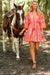 Coral Ikat Sunset Babydoll Mini Dress