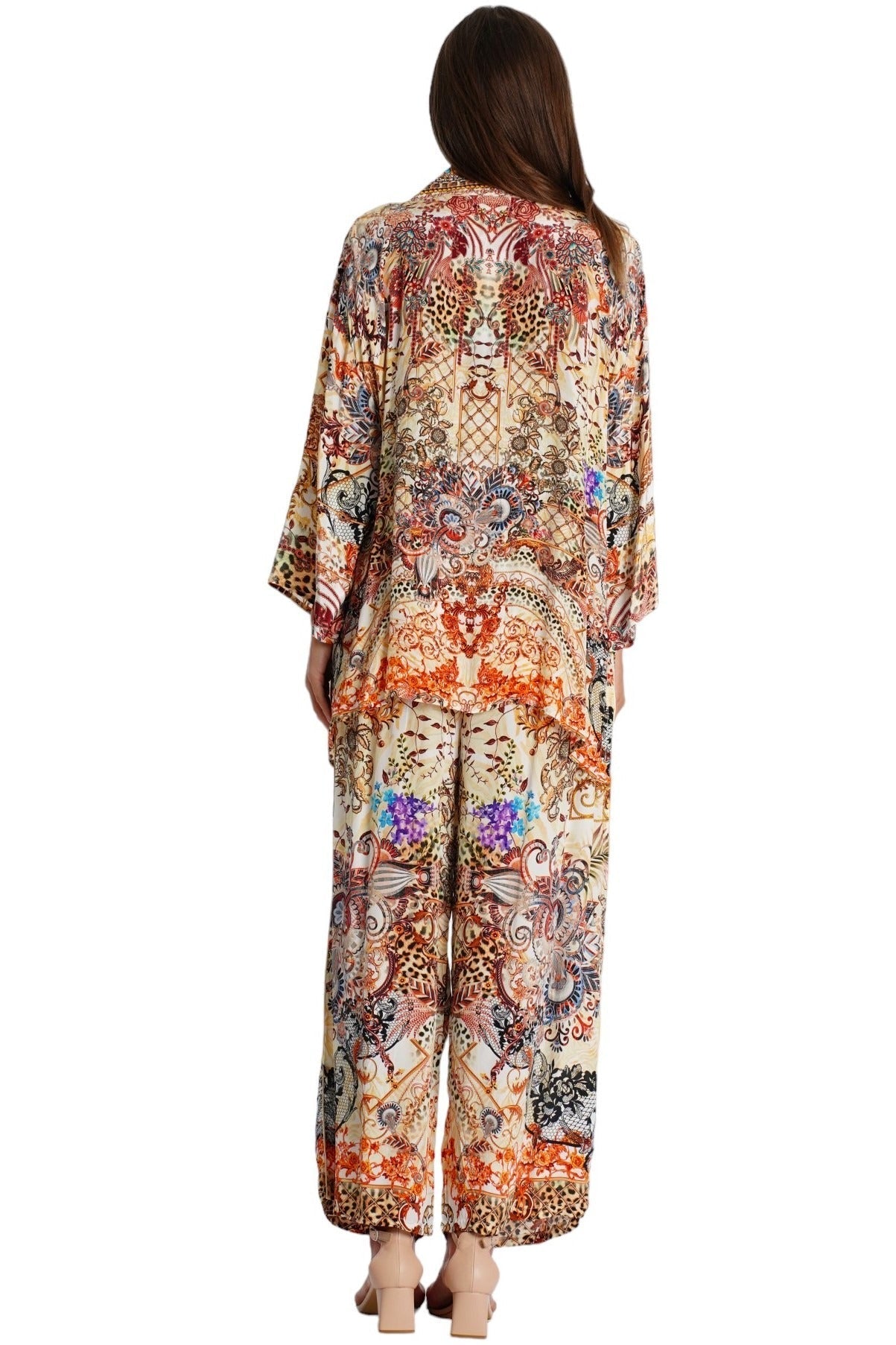 Cream Paisley Baroque Resort Co-Ord Set - detail close-up - Club Moda USA vacation dress