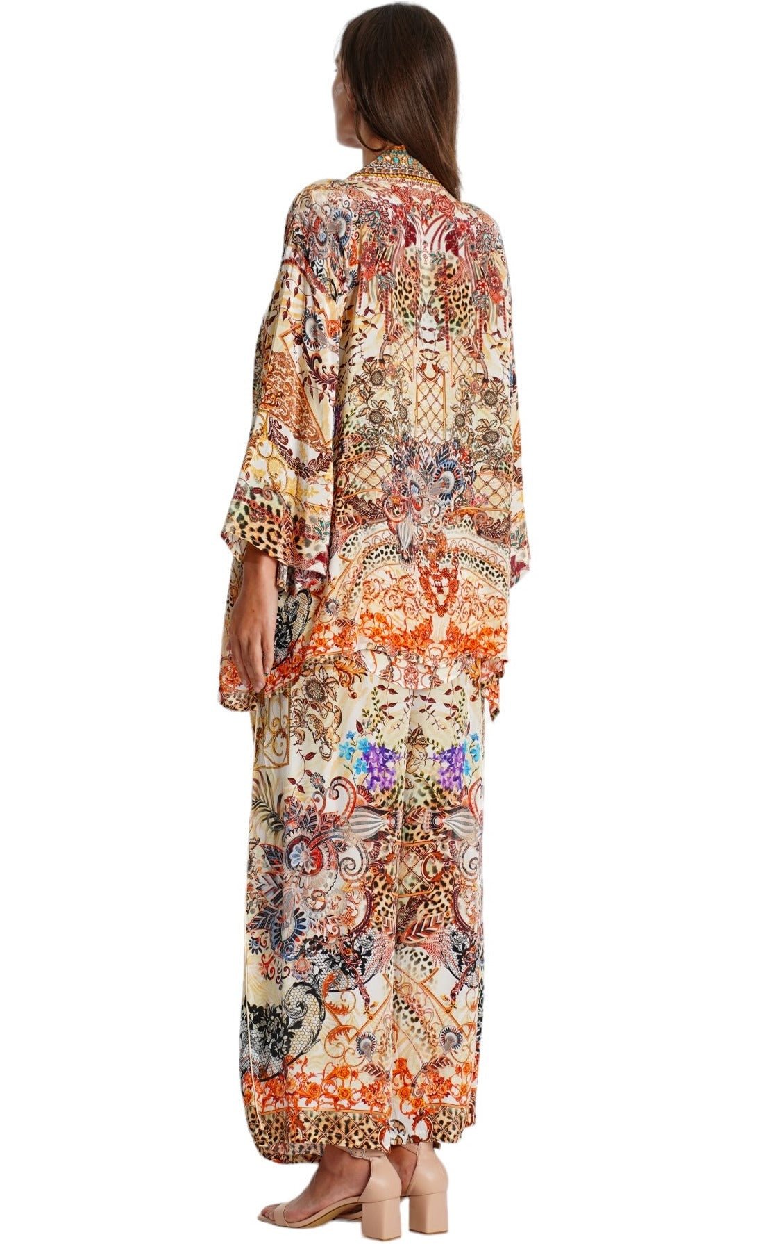 Cream Paisley Baroque Resort Cape - Designer Kimono | Elegant Kaftan Cover Up Dress | Club Moda USA
