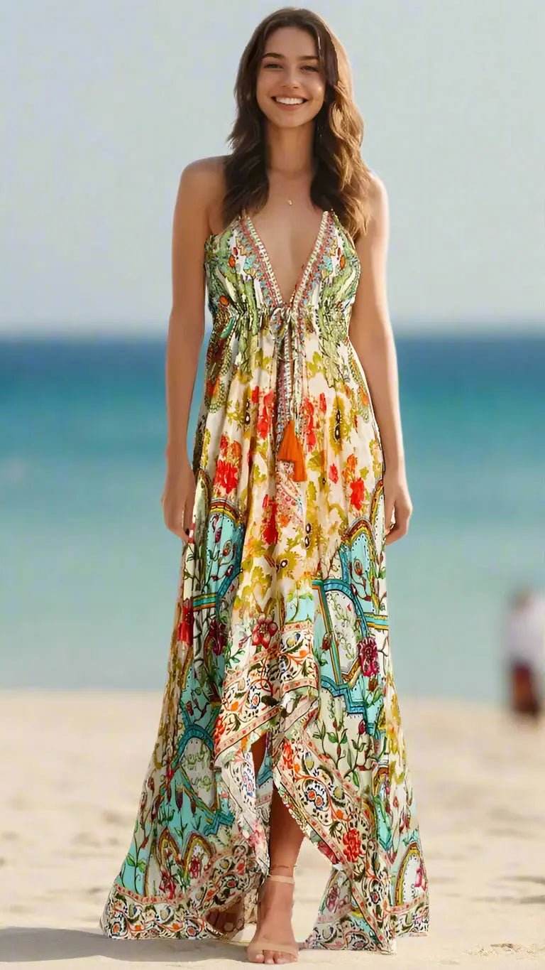 Cross Halter Maxi Dress - Premium Resort Wear | Luxury Maxi Dress for Vacation & Cruise | Club Moda