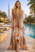 Earth Tone Leopard Floral Print Maxi Dress – Embellished Resort Wear for Women