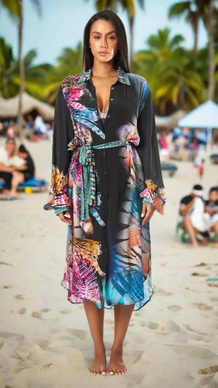Easy Shirtdress Cover-Up for Cruise, Beach and Pool Parties - Designer Shirt Dress | Elegant Kaftan Cover Up Dress | Club Moda USA