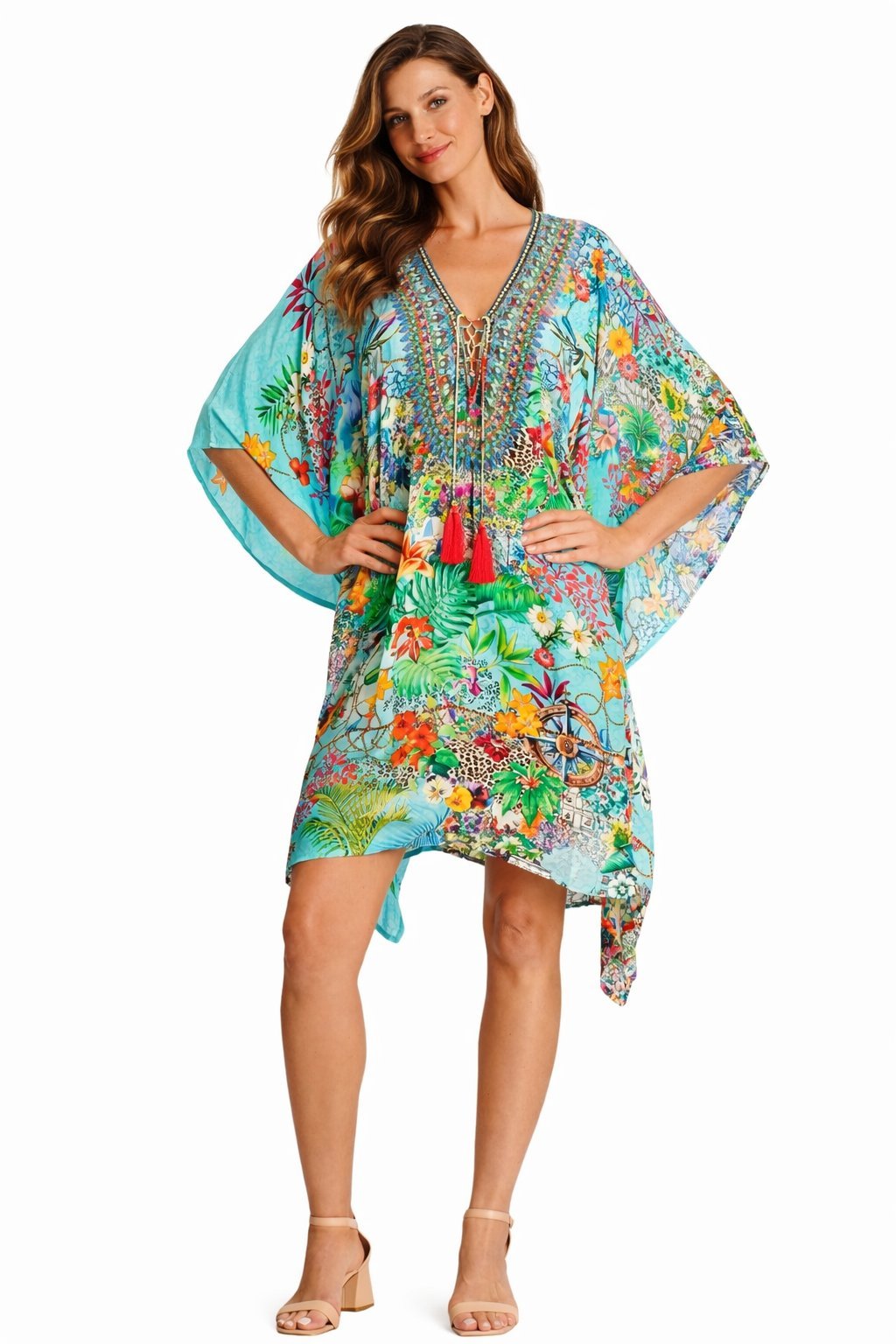 Beaded kaftan dress with a long, elegant silhouette, additional view