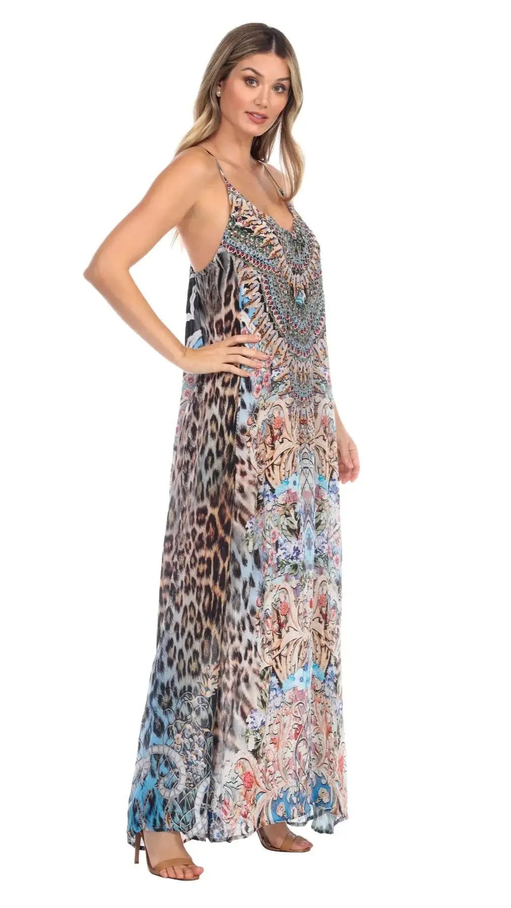Elegant Maxi Pocket Dress in Viscose Silk La Moda Clothings T Back Maxi