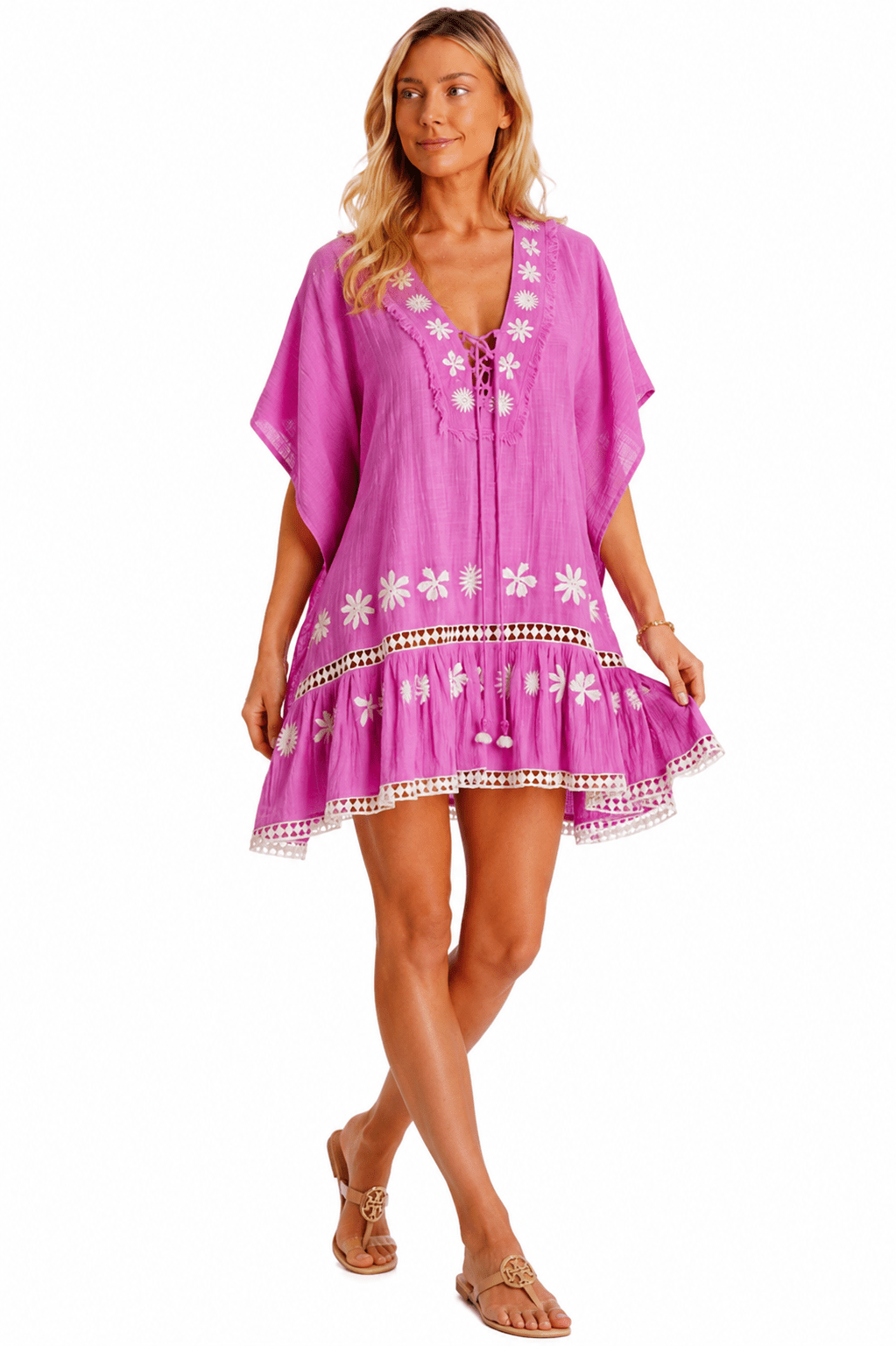 Embroidered caftan beach cover-up, shown from another angle