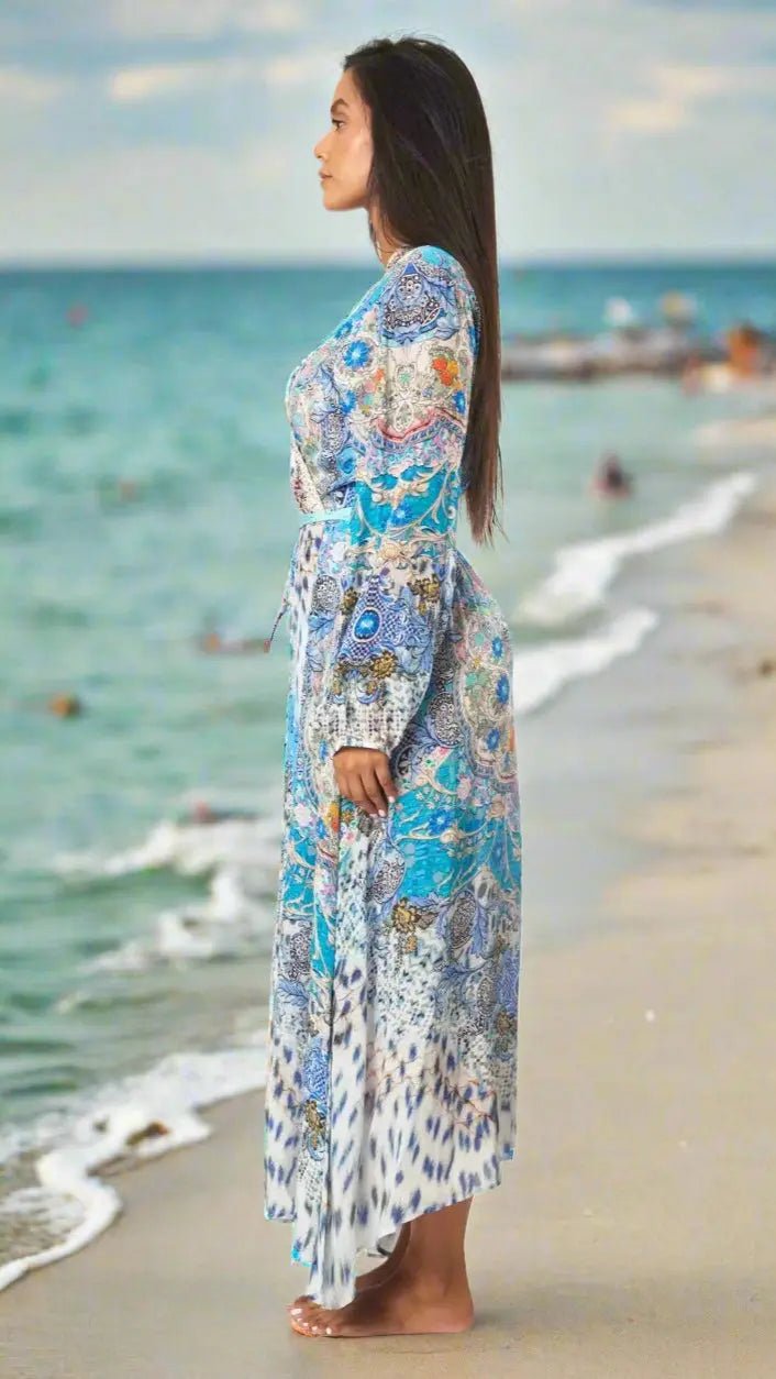Maxi Wrap Dress with Tie Waist - Designer Maxi Dress | Elegant Kaftan Cover Up Dress | Club Moda USA
