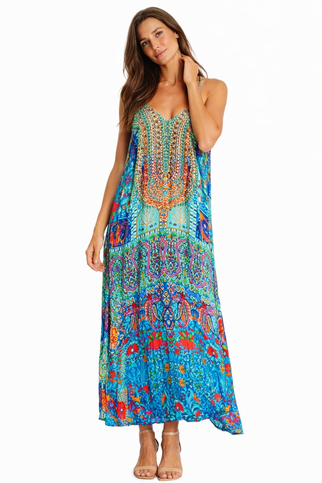 Floral-print racerback maxi dress with a long skirt, additional view