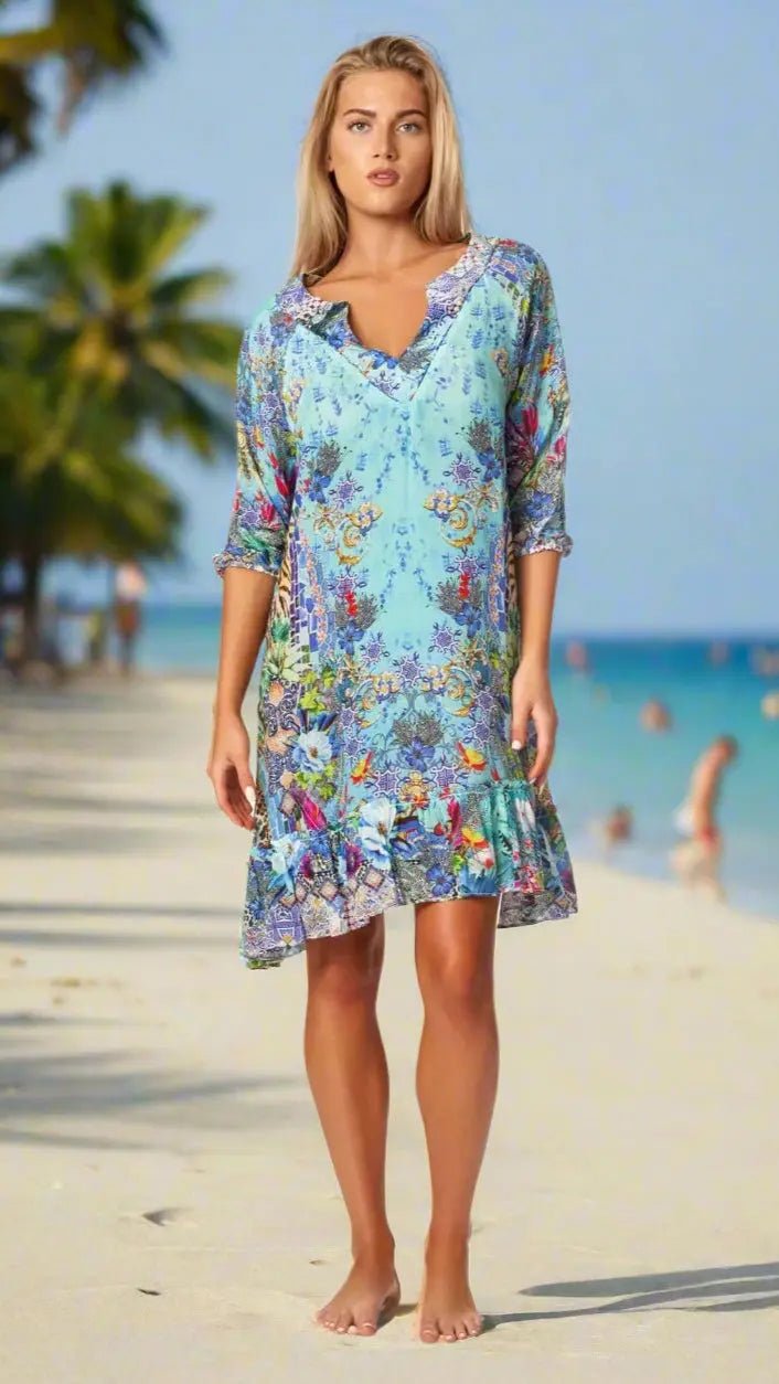 Flower Print Summer Dress - Premium Resort Wear | Luxury Mini Dress for Vacation & Cruise | Club Moda