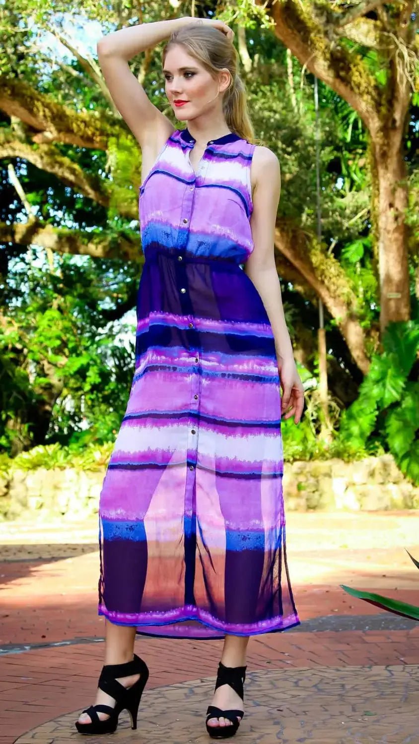 Front Button Beach or Swim Cover Up Sheer Dress - Designer Cover-Up | Elegant Kaftan Cover Up Dress | Club Moda USA