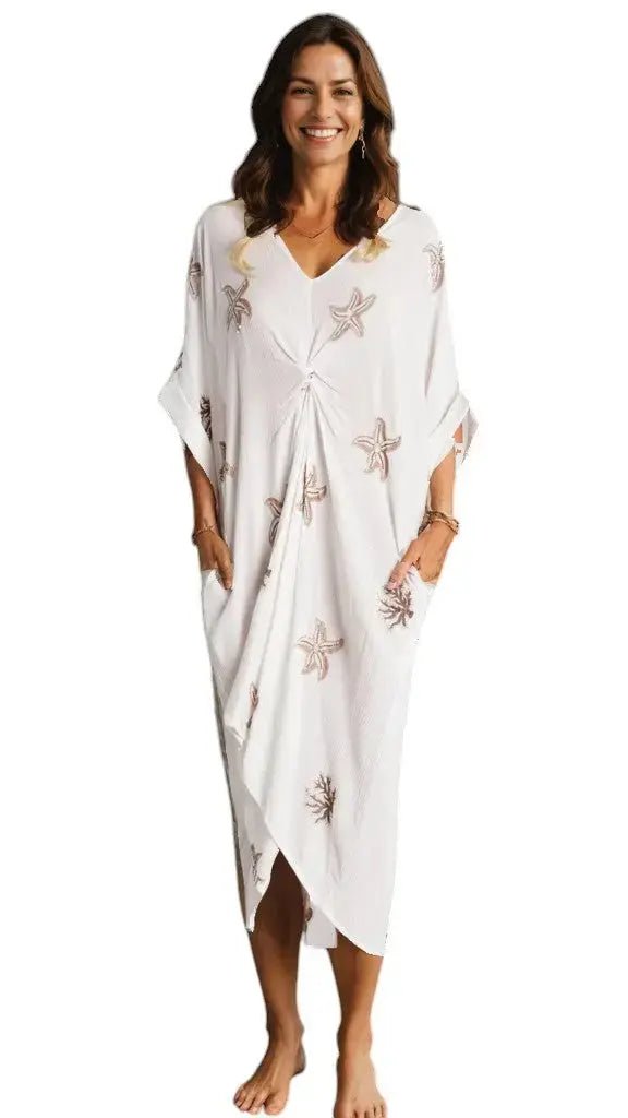 Front Knot Caftan Dress - Designer Caftan | Elegant Kaftan Cover Up Dress | Club Moda USA