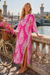 Fuchsia Pink Paisley Medallion Maxi Caftan with Side Slits