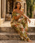 Green Jungle-Leaf Off-Shoulder Crop Top & Pants Set