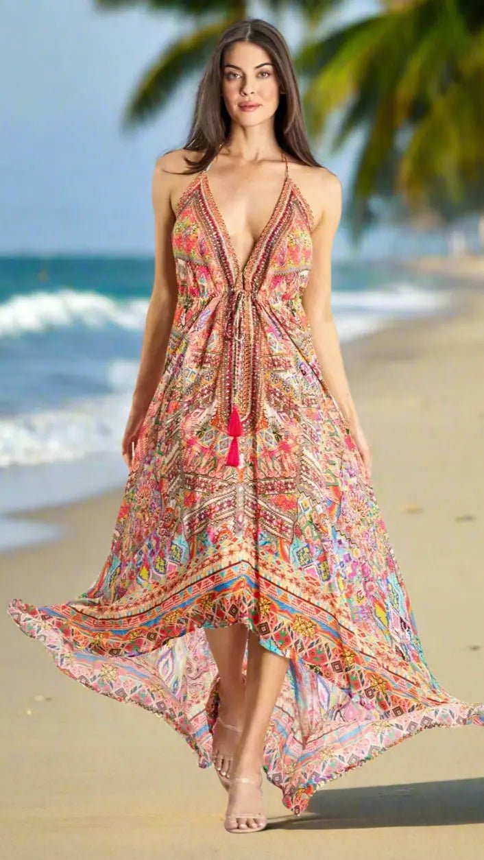 Halter Maxi Dress for Vacation - Premium Resort Wear | Luxury Maxi Dress for Vacation & Cruise | Club Moda