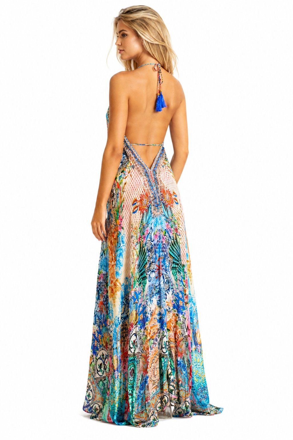 Halter-neck maxi resort dress with a floor-length skirt, additional view