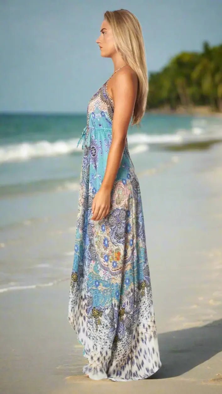 Backless Halter Resort Maxi - Designer Maxi Dress | Elegant Kaftan Cover Up Dress | Club Moda USA