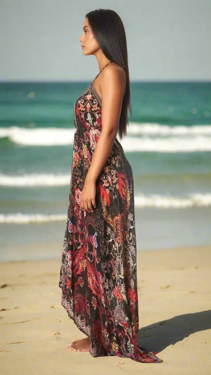 Backless Halter Maxi Resort Dress - Designer Maxi Dress | Elegant Kaftan Cover Up Dress | Club Moda USA