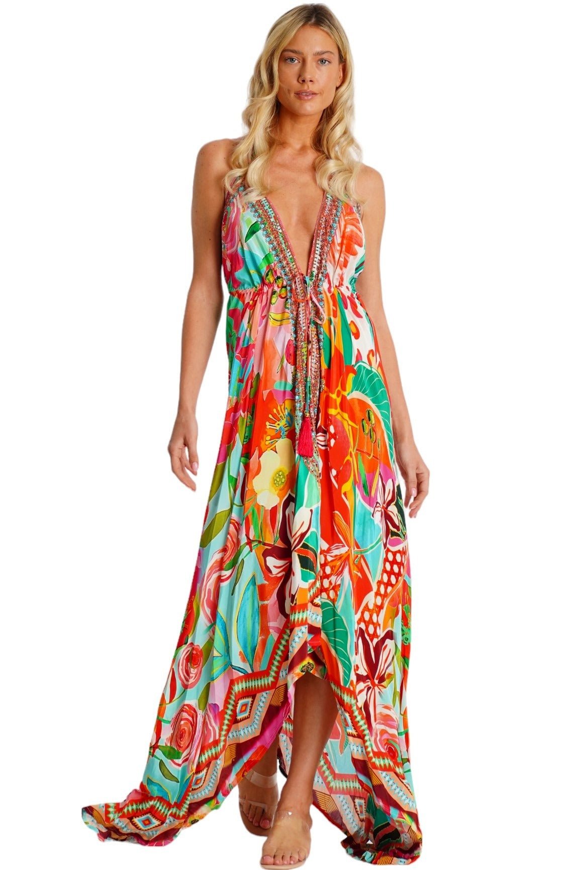 Hi-Low Halter Maxi Dress Club Moda 3 Way Dress - detail closeup