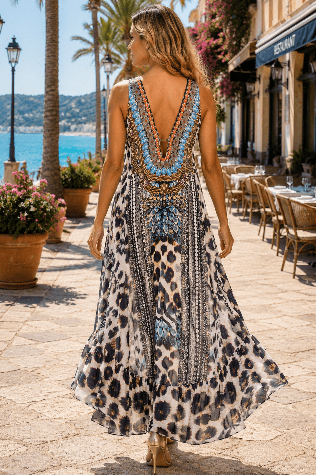 High-Low Summer Evening Cruise Dress - Designer Maxi Dress | Elegant Kaftan Cover Up Dress | Club Moda USA