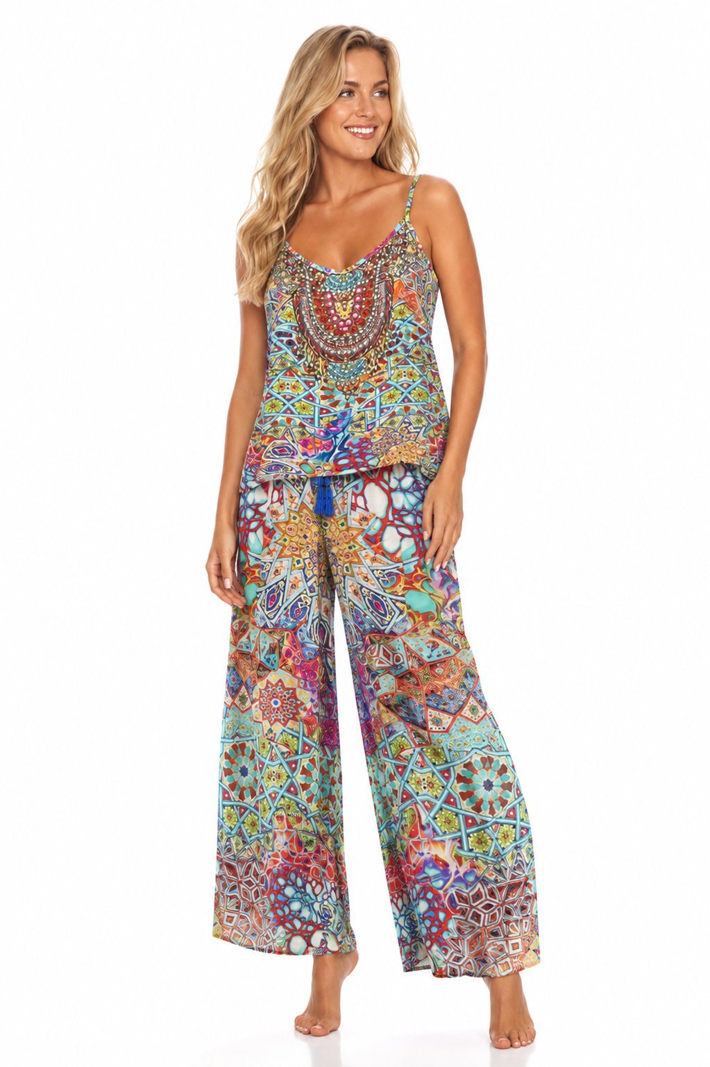 Island resort co-ord top and pant set, shown from another angle