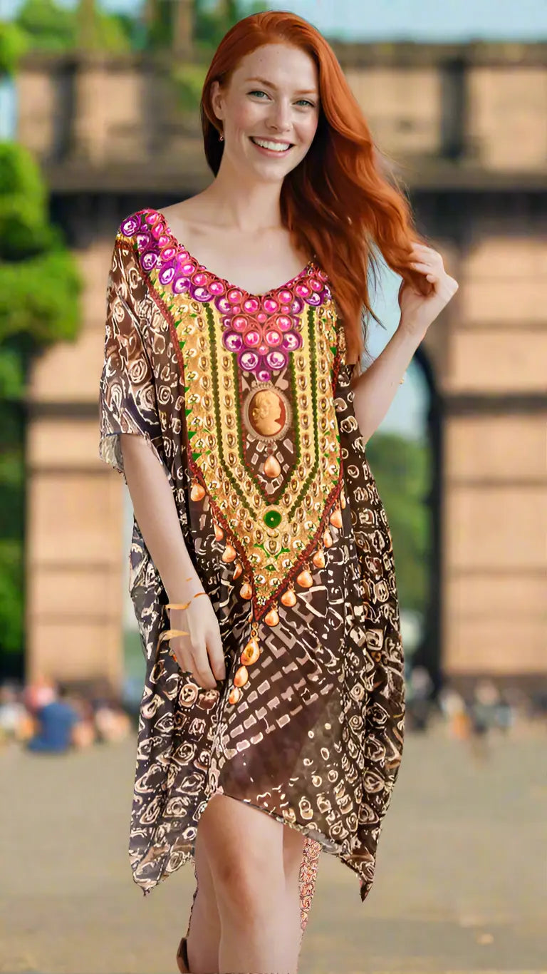 Jewel-Embellished Sheer Caftan Cover-Up - Premium Resort Wear | Luxury Caftan for Vacation & Cruise | Club Moda