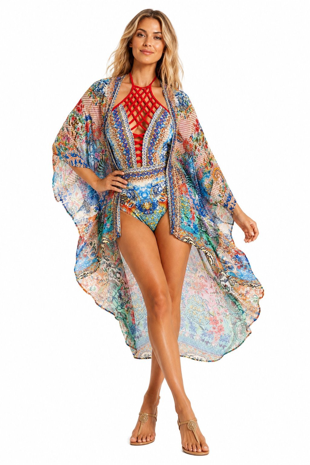 Viscose silk kimono beach cover-up, shown from another angle