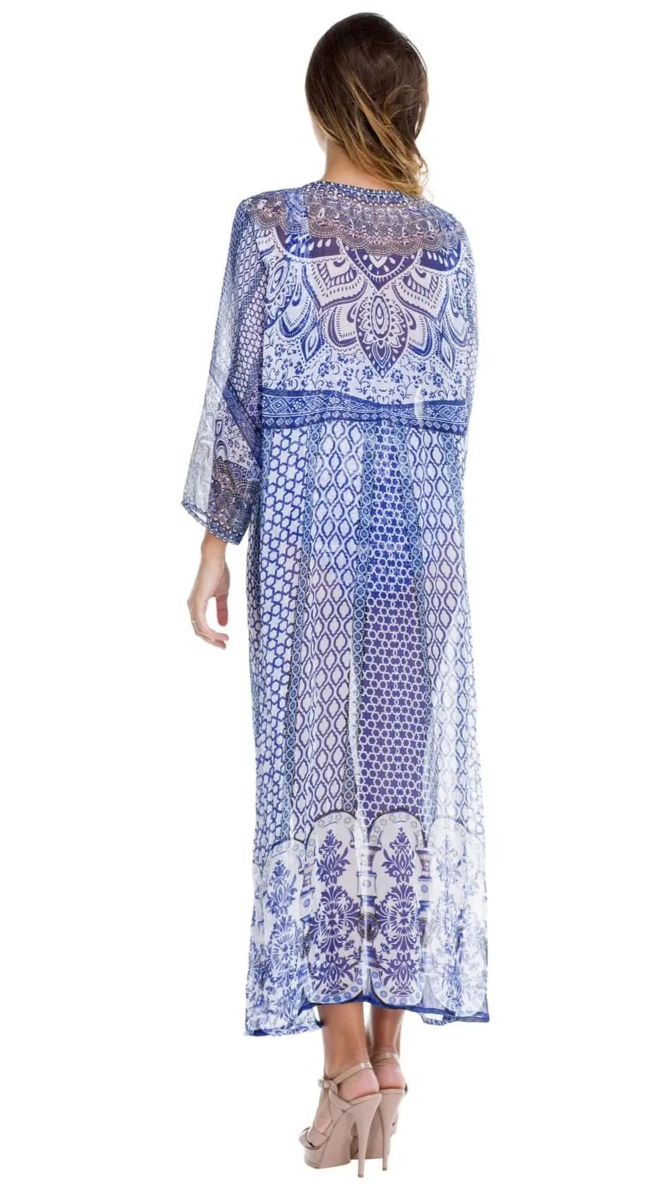 Balearic Beauty Long Cape Kimono with Matching Swimwear | ResortWear Wholesale - La Moda Clothings