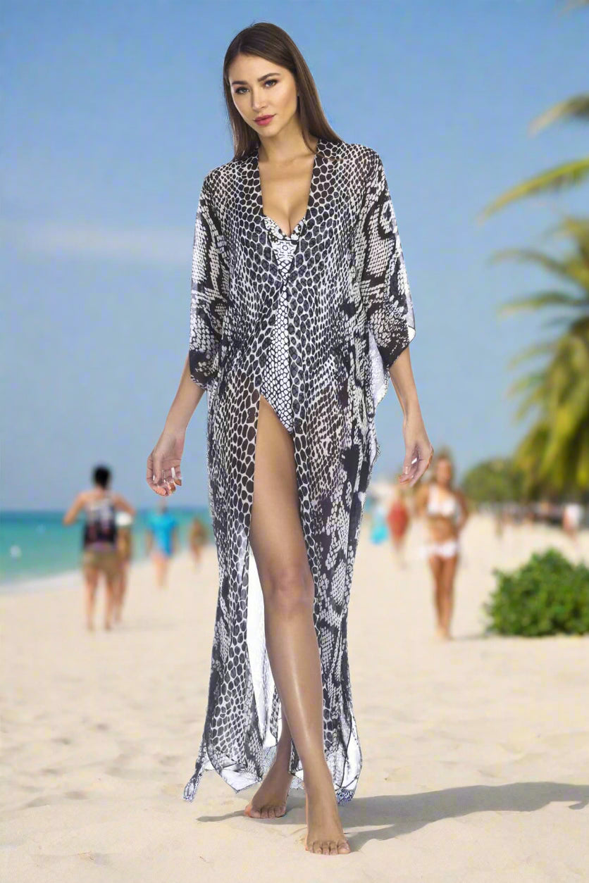 Front Open Maxi Kaftan - Side Drape Maxi Kaftan - La Moda Clothings