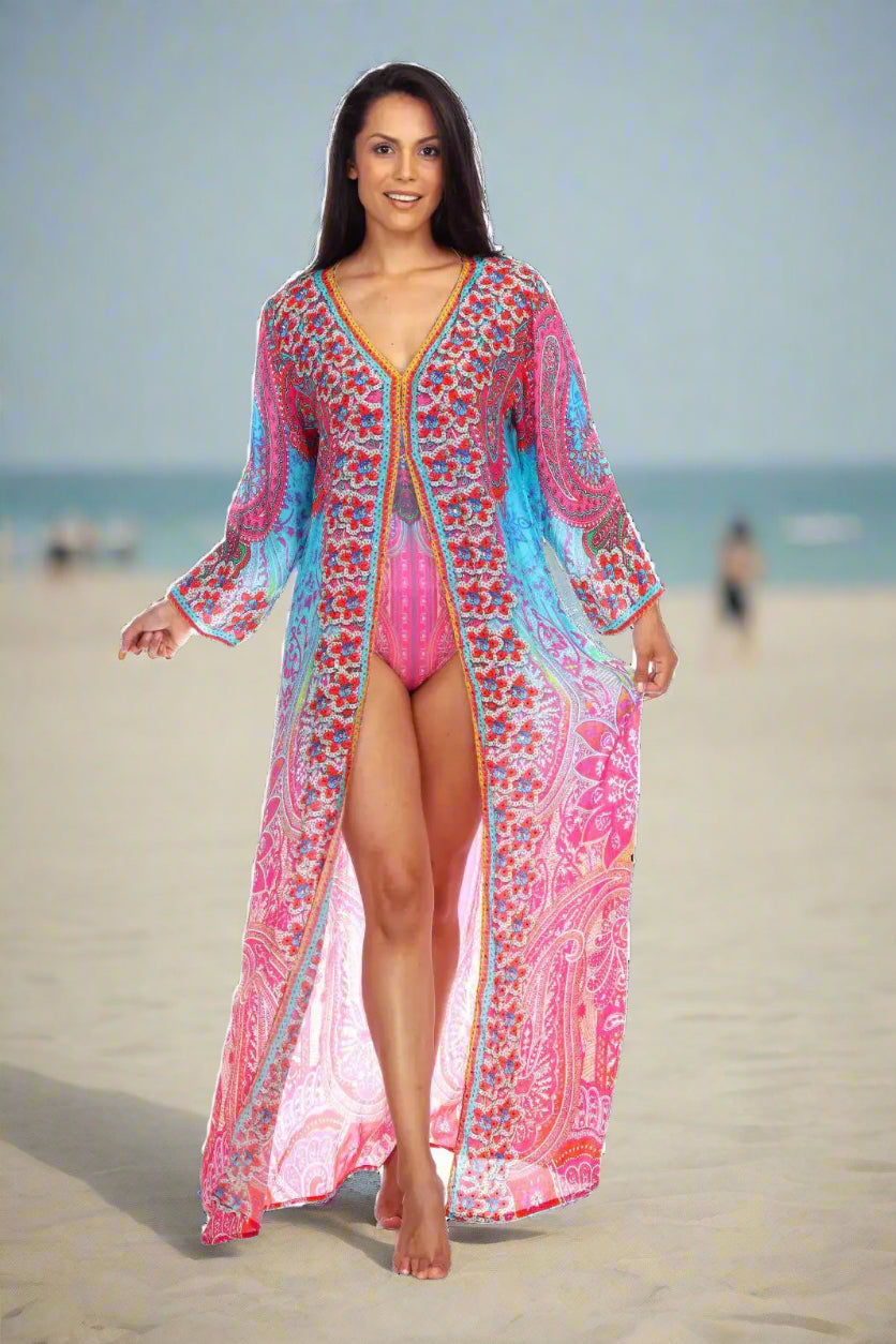 Wholesale Best Swimwear Cover Up Kimonos In Multi-Color Prints FRor Women Made From Viscose Silk - La Moda Clothings