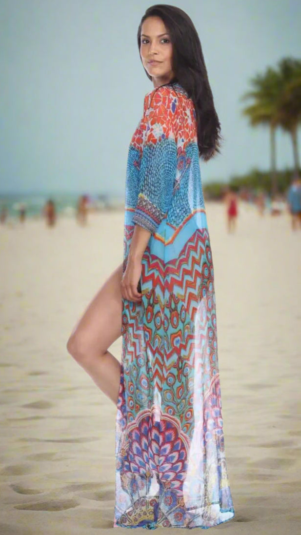 Wholesale Designer Swimwear Cover Up Kimonos For Women In Multi-Color Prints In Imported Polyester - La Moda Clothings