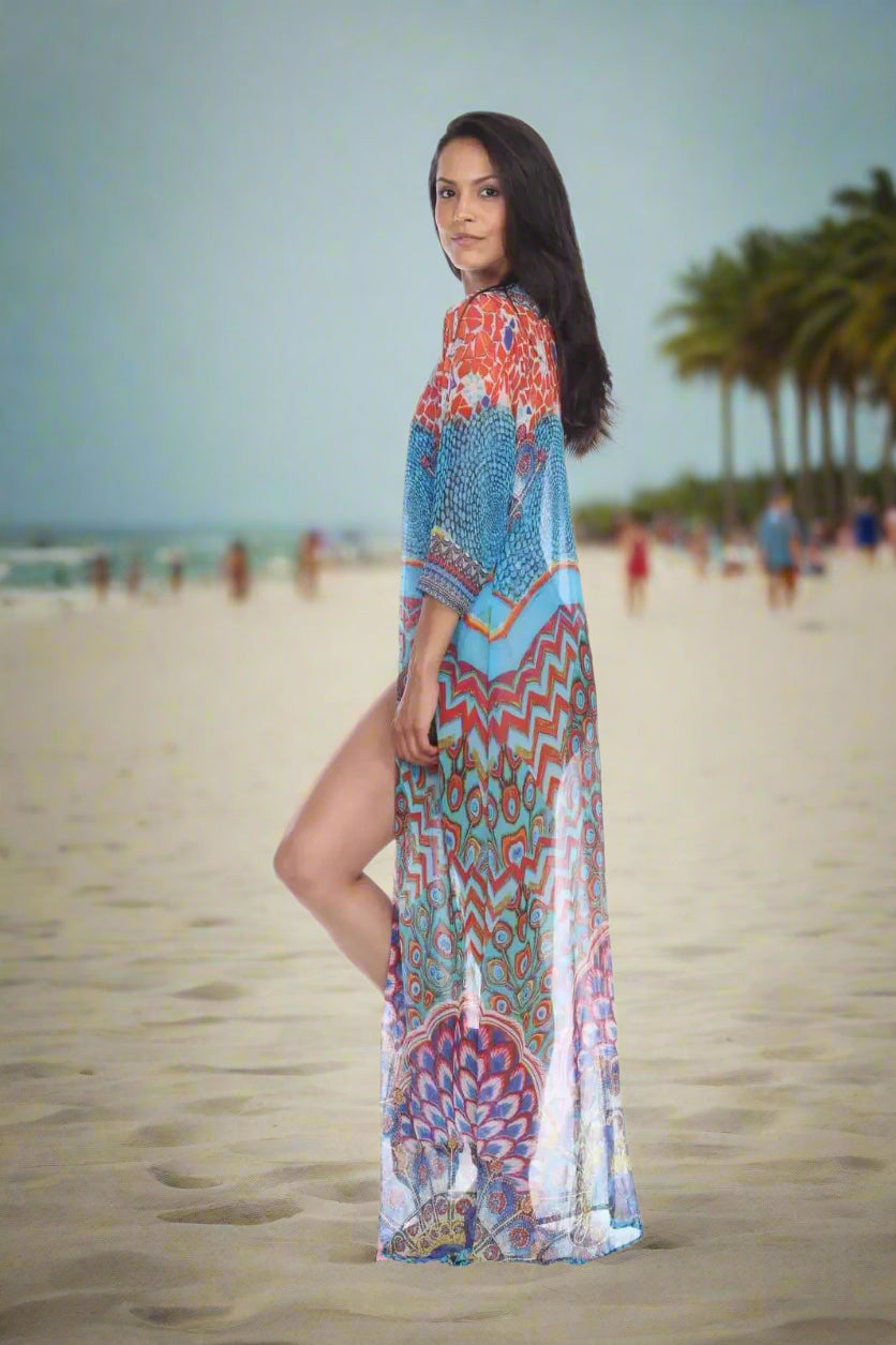 Wholesale Designer Swimwear Cover Up Kimonos For Women In Multi-Color Prints In Imported Polyester - La Moda Clothings