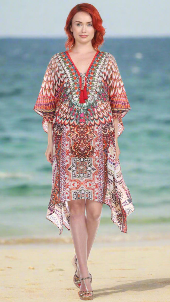 Designer Women's Beach Kaftan Dress in Viscose Silk - La Moda Clothings