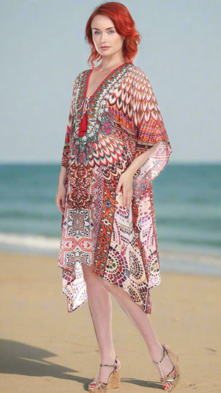 Designer Women's Beach Kaftan Dress in Viscose Silk - La Moda Clothings