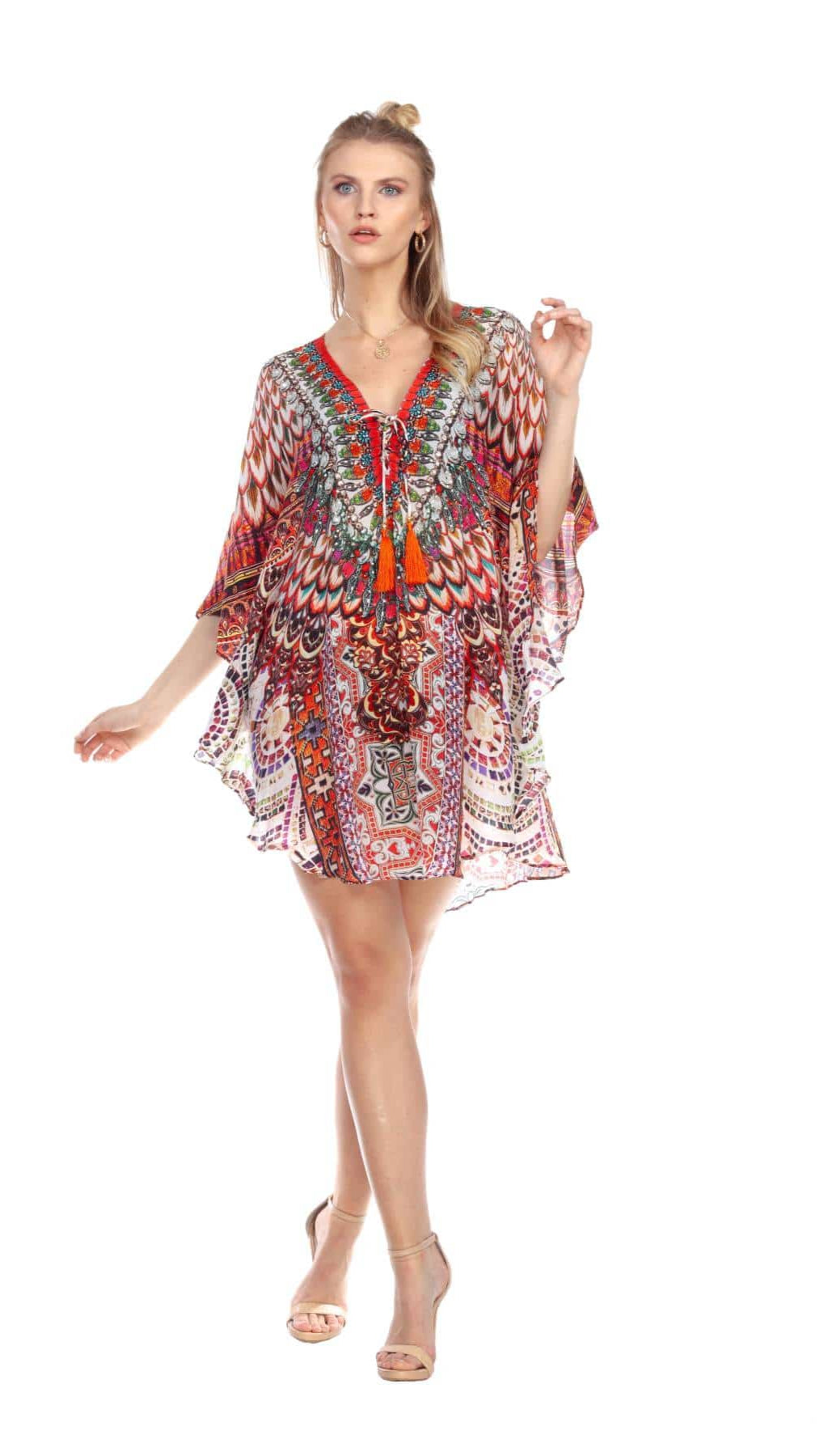 Multi Color Designer Silk Short Kaftan - La Moda Clothings