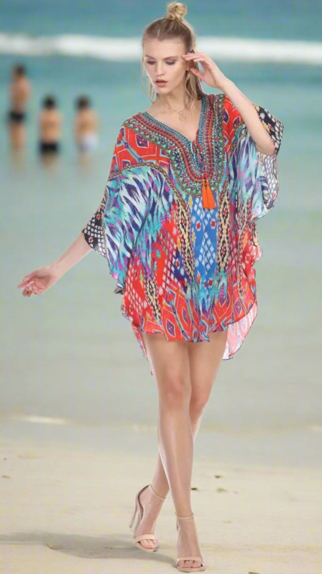Short Balloon Kaftan Silk Beachwear - La Moda Clothings