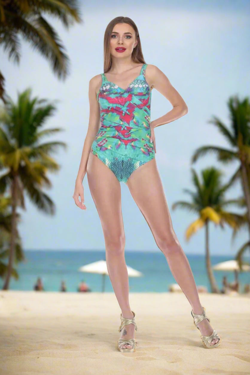 Wholesale Women's Aqua One Piece Swimwear In Multi-Color Made From Imported Nylon & Spandex - La Moda Clothings