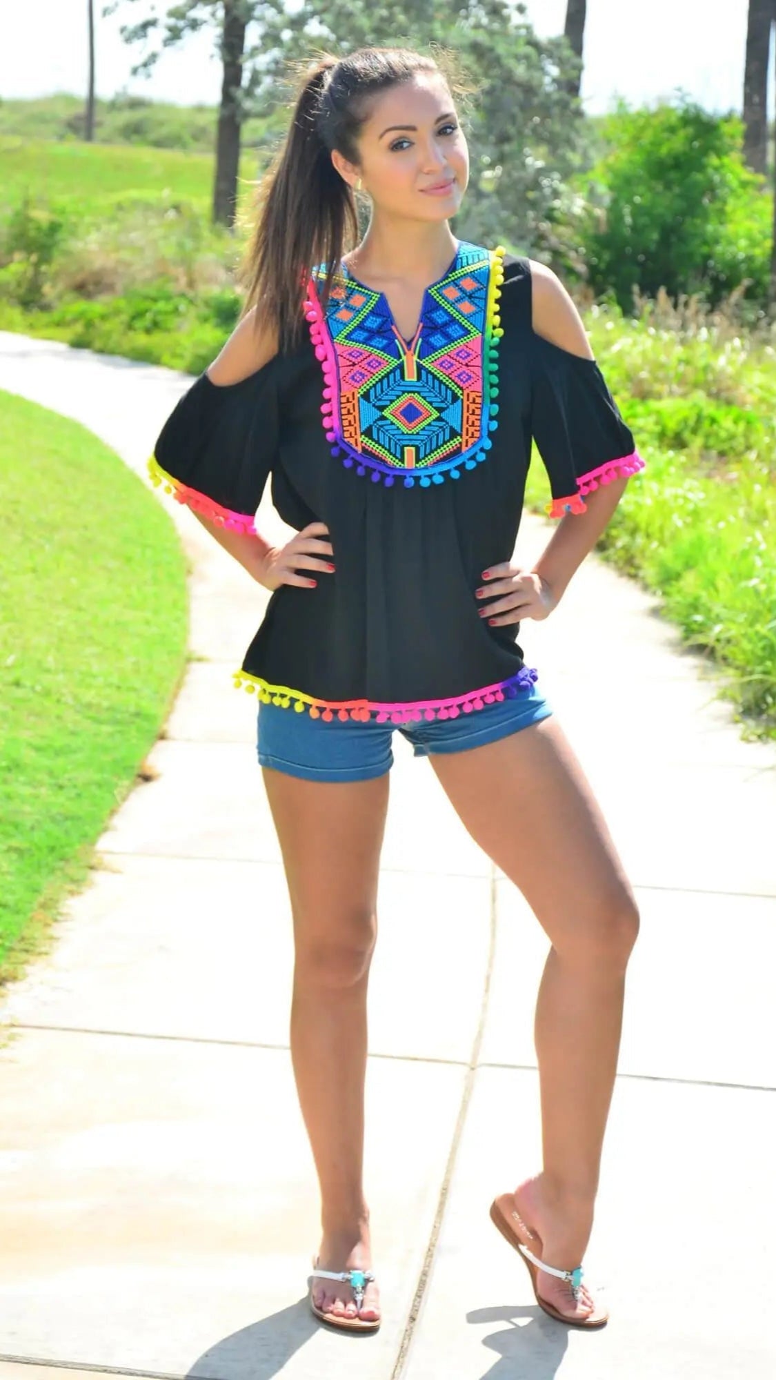 Tops with playful pompoms 1488 - La Moda Clothings