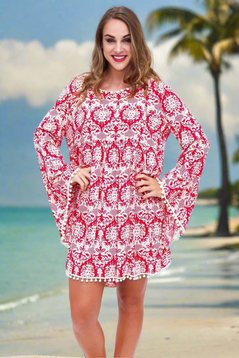 Multi Colored Full Sleeved Beach Cover Up Dress - La Moda Clothings