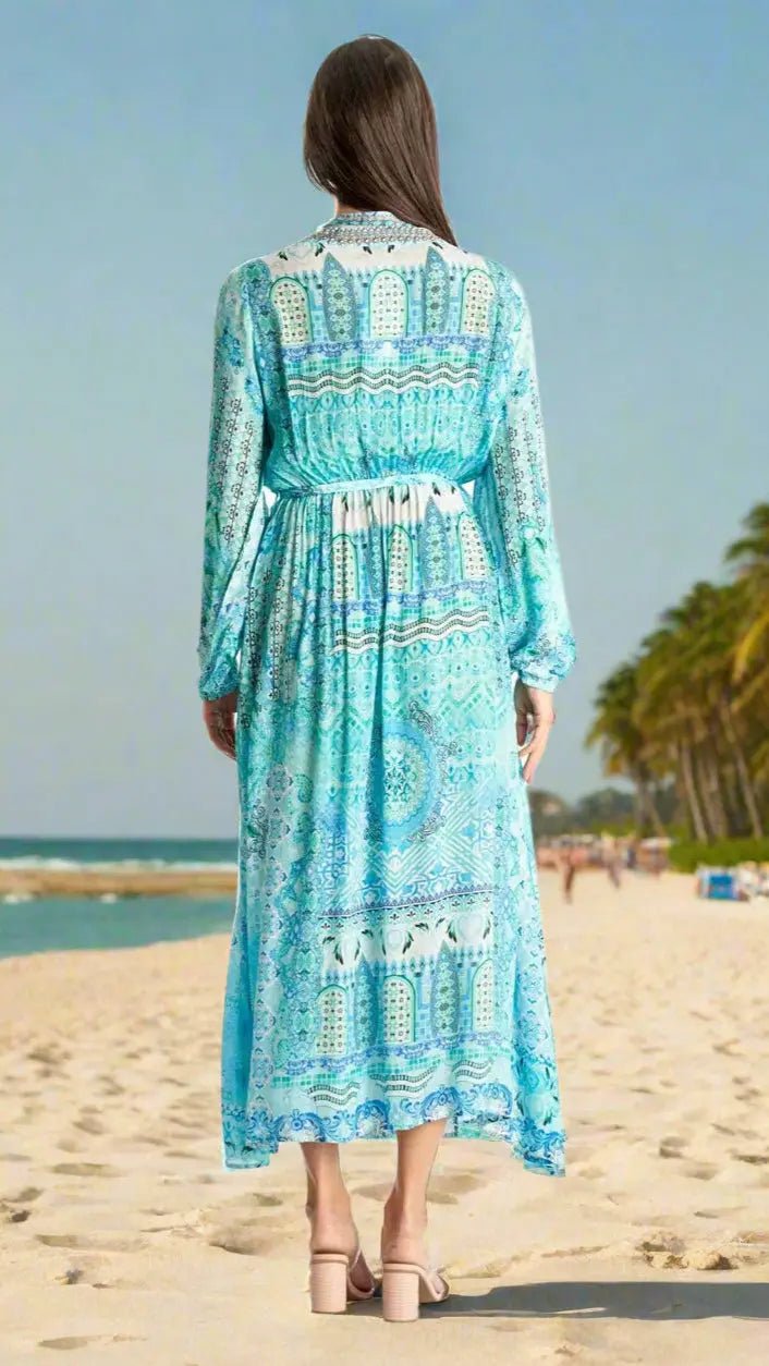 Adjustable Wrap Maxi Dress - Designer Maxi Dress | Elegant Kaftan Cover Up Dress | Club Moda USA