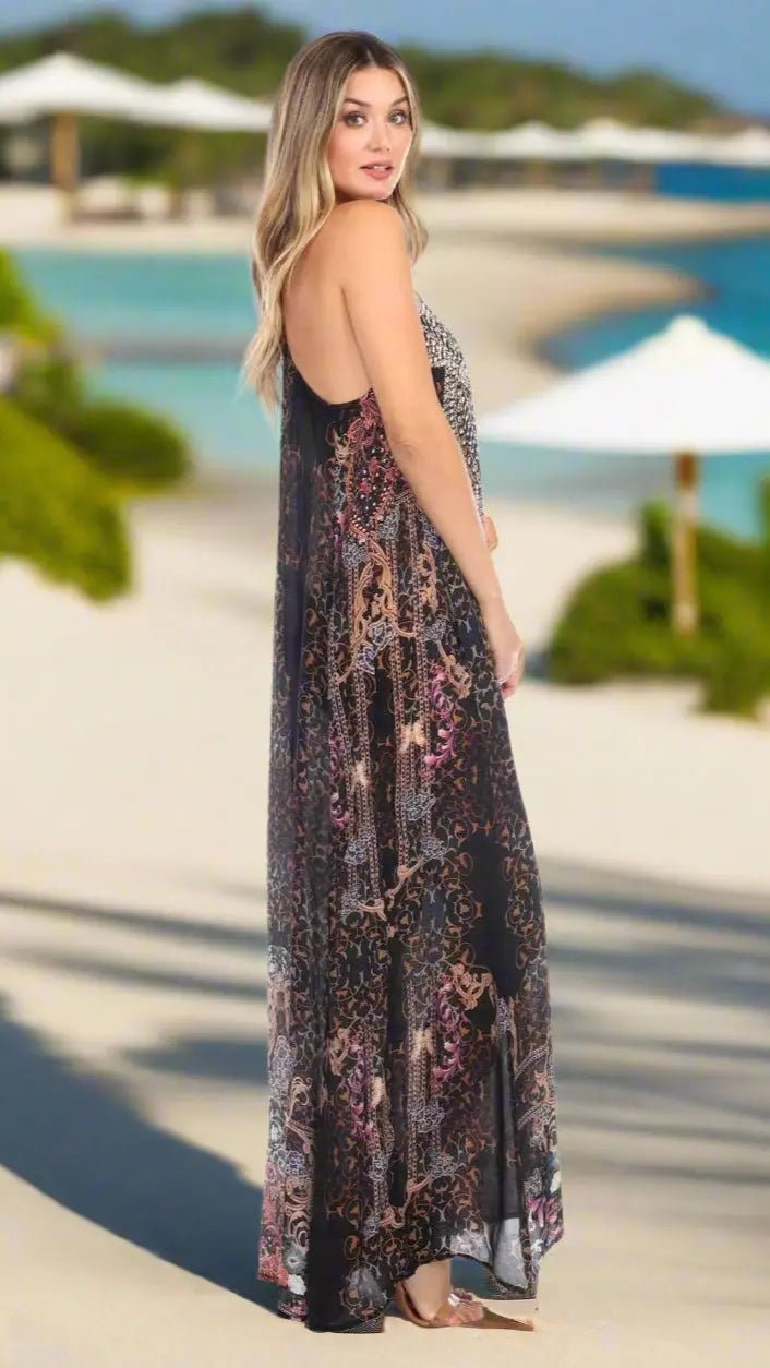 Maui Nights Elegant Maxi Pocket Dress in Viscose Silk - Designer Maxi Dress | Elegant Kaftan Cover Up Dress | Club Moda USA