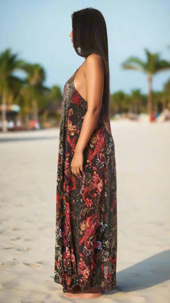 Racerback Maxi Dress with Pockets - Designer Maxi Dress | Elegant Kaftan Cover Up Dress | Club Moda USA