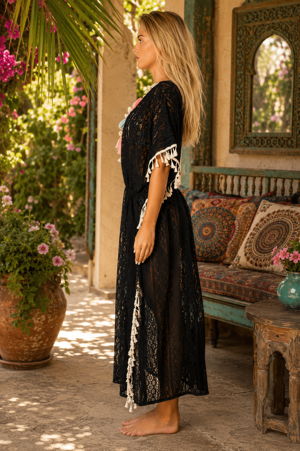 Maxi Lace Kaftan Cover Up - Designer Caftan | Elegant Kaftan Cover Up Dress | Club Moda USA