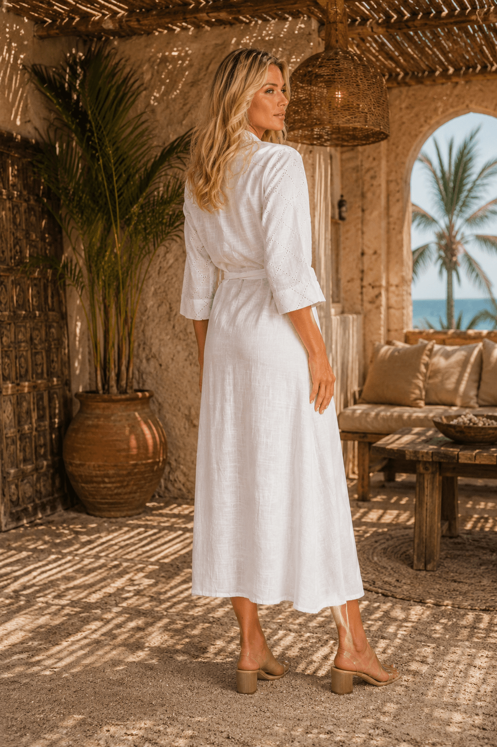 Maxi Shirt Dress — White - Designer Maxi Dress | Elegant Kaftan Cover Up Dress | Club Moda USA