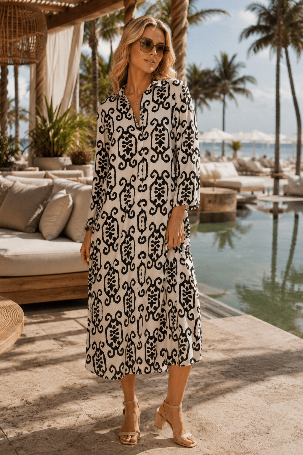 Maxi Shirt Dress with Pockets - Premium Resort Wear | Luxury Maxi Dress for Vacation & Cruise | Club Moda