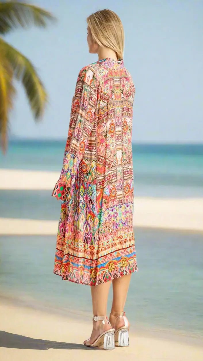 Midi Dress for Resort Vacation - Designer Midi Dress | Elegant Kaftan Cover Up Dress | Club Moda USA
