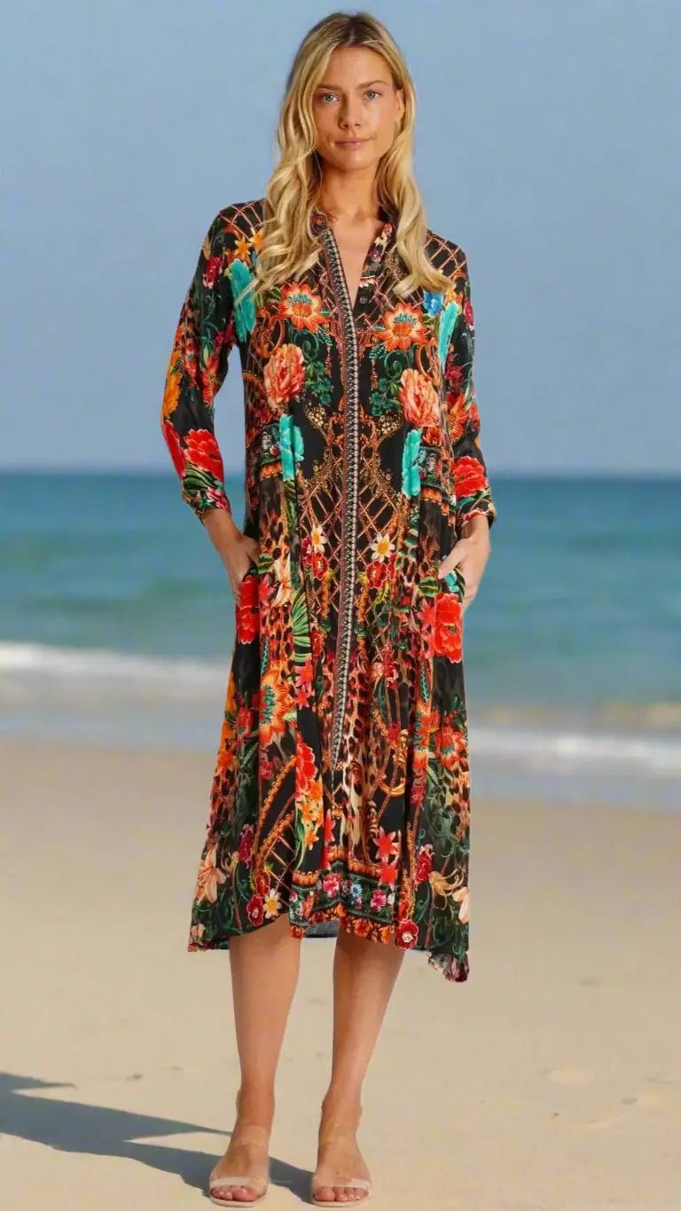 Midi Shirt Dress - Premium Resort Wear | Luxury Shirt Dress for Vacation & Cruise | Club Moda
