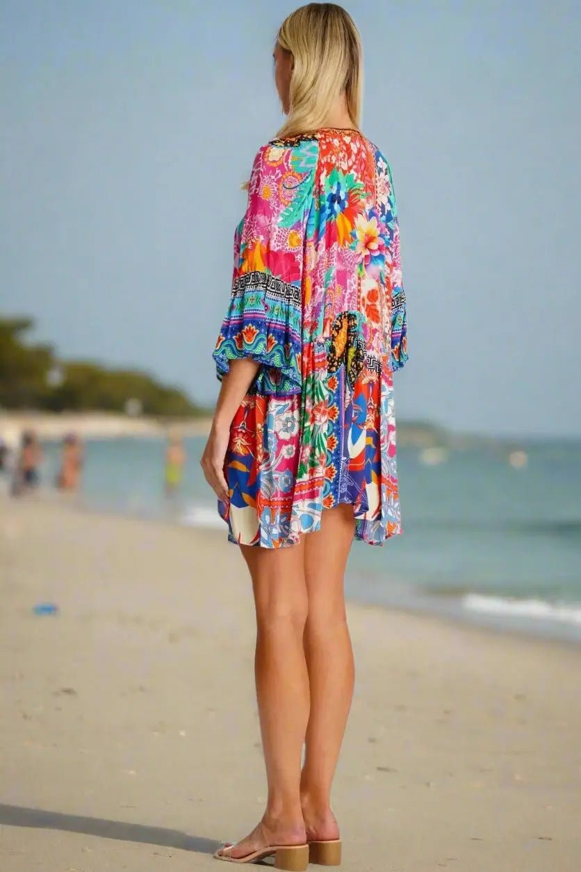 Mini Resort Dresses - Designer Mini Dress | Elegant Kaftan Cover Up Dress | Club Moda USA